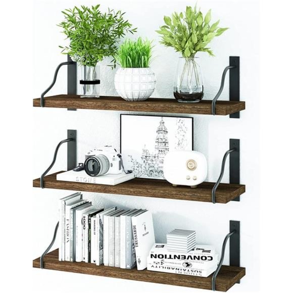 Wall Decor Floating Shelves Set Of 3 Solid Wood Wall Mounted Shelves